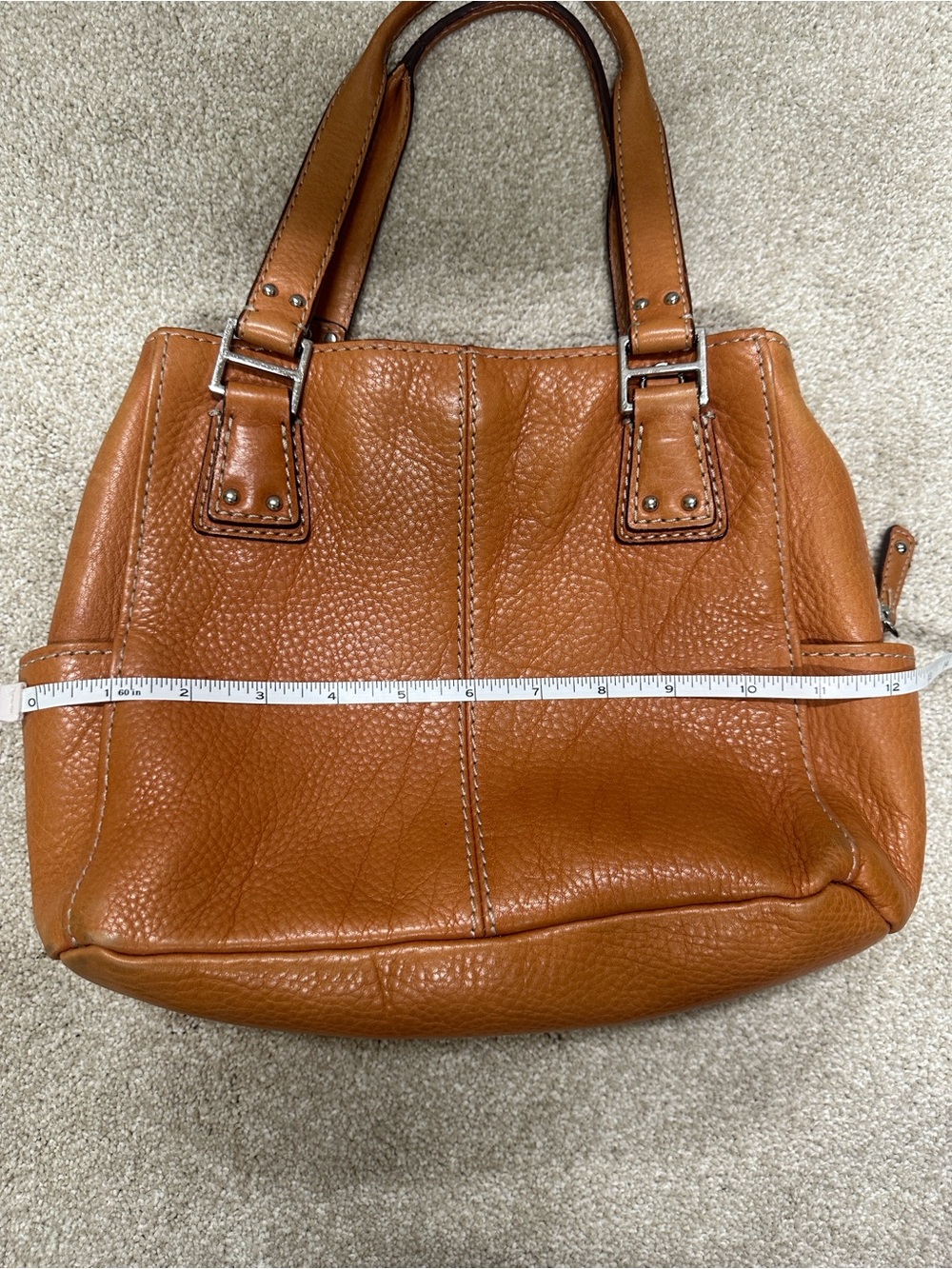 Vintage tan, pebble, leather, fossil shoulder bag dual shoulder straps - Picture 4 of 16
